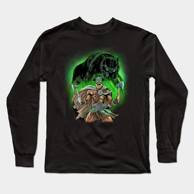 Viking Wolf Long Sleeve T-Shirt by JackComicArt